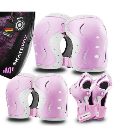 SKATEWIZ Skate Pads for Kids Teenagers and Adults - Impact - Protective Gear Set 6pc with Knee Pads Elbow Pads and Wrist Guards - Designed in Germany - Climate Neutral and Certified S (Kids/Teenagers 9 years and older) PINK WHITE