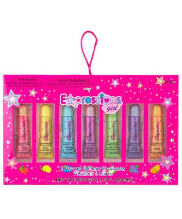Expressions -7pc Flavored Shimmer Lip Gloss for Girls  Kids Lip Gloss Set .Moisturizing Shimmer Lipgloss Party Shinning and Long Lasting Waterproof Colorful Lip Gloss For Women and Girls
