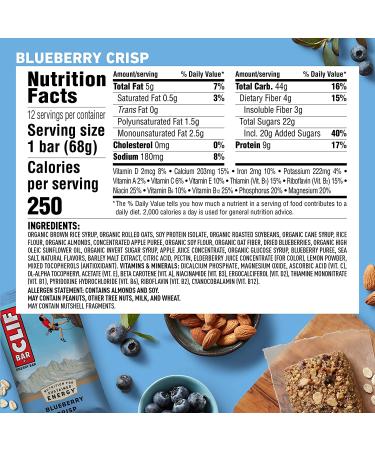 CLIF BAR Blueberry Almond Crisp Energy Bars - Organic Oats - Plant Based - Vegetarian - Kosher - 2.4 oz Protein Bars - 24 Count (12 Count x 2 Packs) - Buy Online on GoSupps.com