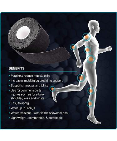 Care Science Waterproof Kinesiology Tape 40 ct Precut Strips (2 Rolls) Black | Elastic Sports & Weightlifting Tape | Supports Muscles & Joints | Water Resistant - Buy Online on GoSupps.com