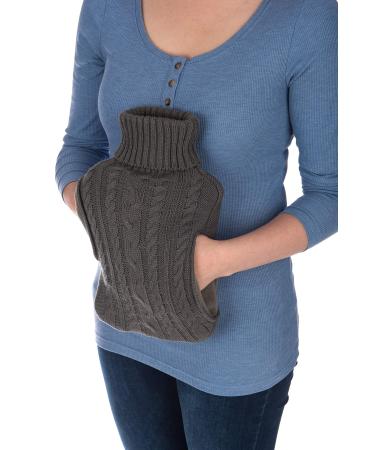 FiNeWaY 2L Hot Water Bottle Body Warmer with Pocket for Back Neck Shoulder Leg Arthritis Pain Relief Aches Cramp (Knitted Grey)