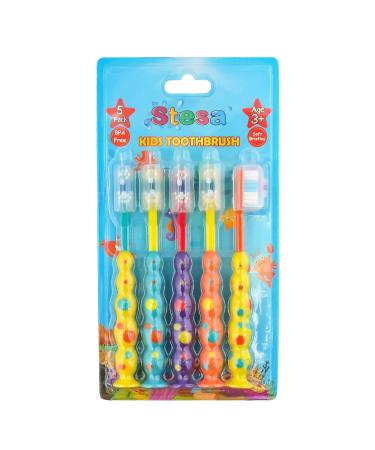 Stesa Kids Toothbrush 5 Pack - Soft Bristles, BPA Free, Suction Cup & Dust Covers - Boys and Girls Toddler Toothbrush (Age 3+) - Buy Online on GoSupps.com