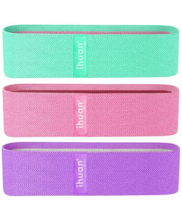 ihuan Resistance Bands for Legs and Butt, 3 Levels Exercise Band, Anti-Slip & Roll Elastic Workout Booty Bands for Women Squat Glute Hip Training Green, pink, purple