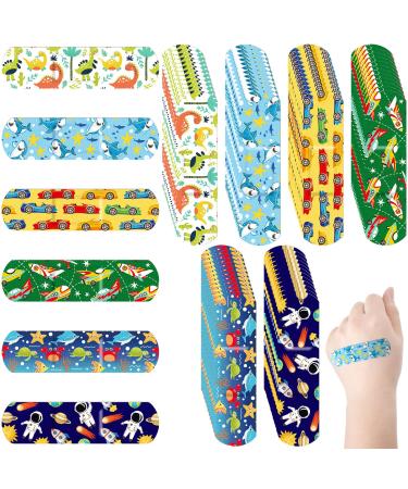 240 Pcs 6 Styles Kids Fabric Bandages Flexible Self Adhesive Bandage Wrap Cartoon Bandages for Boys Breathable Bandages Protect Scrapes and Cuts for Girls Boys Children Toddlers (Cool)