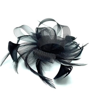 Looped Feather Comb Fascinator for Women Ladies Day Races Ascot Weddings Hair Piece (Black) Black L - Buy Online on GoSupps.com