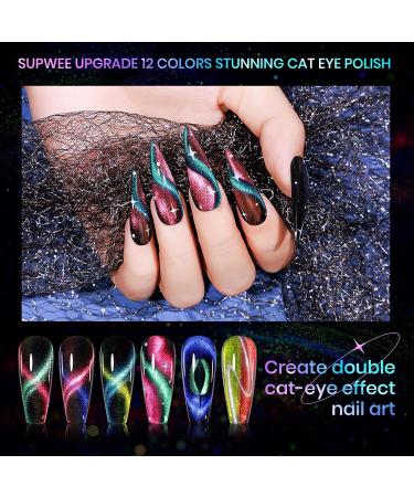 Supwee Cat Eye Gel Nail Polish Set - 12 Colors, 9D Magnetic with Glitter Galaxy Effect for Manicure at Home or Salon - Buy Online on GoSupps.com