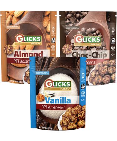 Glicks Gluten Free Coconut Macaroons Variety Pack 10oz (3 Pack) | Almond Vanilla & Chocolate Chip Grain Free Dairy Free Soy Free Kosher for Passover