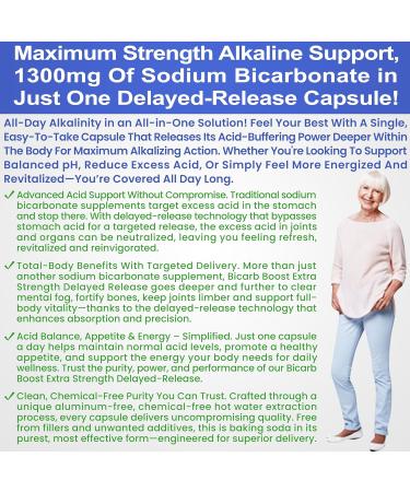 Bicarb Boost Sodium Bicarbonate Capsules Extra Strength 1300mg Organic Use Delayed-Release Sodium Bicarbonate Tablet, Kidney, Alkalinity, Health, Pure Baking Soda Tablet 120 Sodium Pills - Buy Online on GoSupps.com