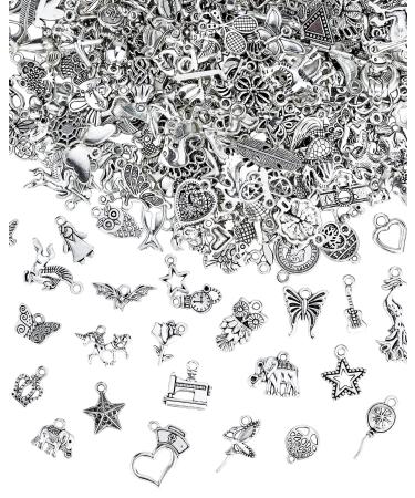 JIALEEY 300 PCS Wholesale Bulk Lots Jewelry Making Charms Mixed Smooth  Tibetan Silver Alloy Charms Pendants DIY for Bracelet Necklace Jewelry  Making