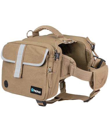 PETAMI Hundredspack for medium -sized dogs dog saddle bag for dogs to wear vest dog sac for travel (light brown large) Large Tan Canvas