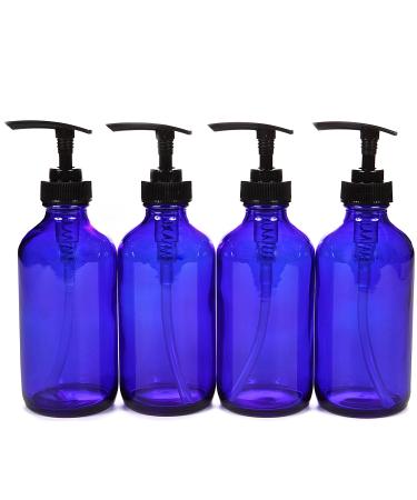Vivaplex 4 Large 8 oz Empty Cobalt Blue Glass Bottles with Black Lotion Pumps