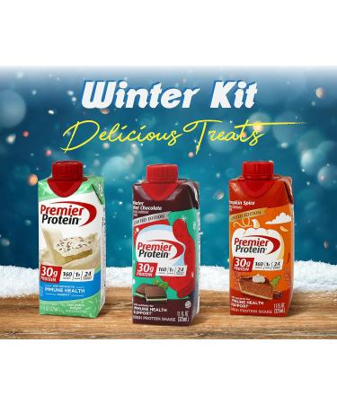 Premier Protein Limited Edition Winter Special Shake Variety Pack | Winter Mint Chocolate, Pumpkin Spice, Cake Batter Delight | 30g Protein, Low Fat & Sugar | 12-pack 11oz RTD Shakes - Buy Online on GoSupps.com