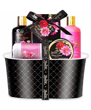 Christma Spa Gift Basket for Women- Bath and Body Set with Floral Fragrance by Lovestee - Bath Gift Basket Birthday Gift includes Shower Ge Body Lotion Bubble Bath Hand Lotion Bath
