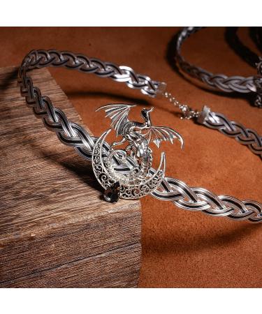 Coteeza Dragon and Moon Viking Crown Fairy Circlet Celtic Braided Headpiece Silver Black Renaissance Headband for Medieval Wedding, Carnival Cosplay - Unisex Hair Accessory - Buy Online on GoSupps.com