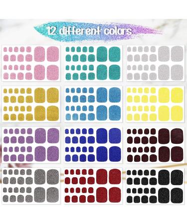 Glitter Toe Nail Wraps - Self-Adhesive Nail Polish Stickers - Solid Color Art Decals - Manicure Kit for Women & Girls - 12 Styles, 2 Nail Files (Chic Colors) - Buy Online on GoSupps.com