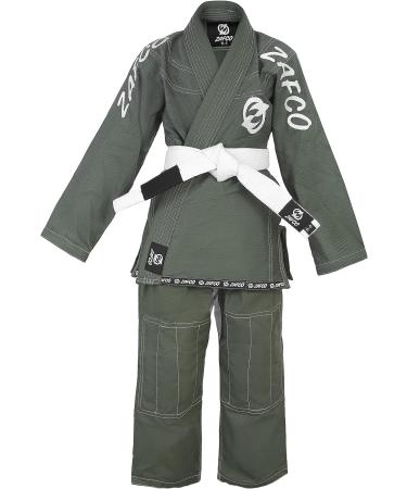 Zafco Sports Brazilian Jiu Jitsu  Kids Jiu Jitsu Gi Children BJJ Gi Grappling Kimonos Lightweight White Belt Military Green k1 - Buy Online on GoSupps.com