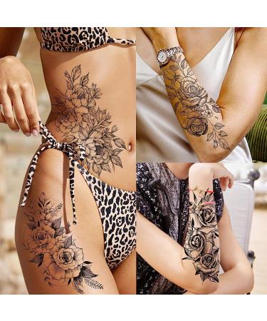 Realistic Black Rose Peony Temporary Tattoos for Women - Long Lasting 3D Body Art Stickers - Buy Online on GoSupps.com