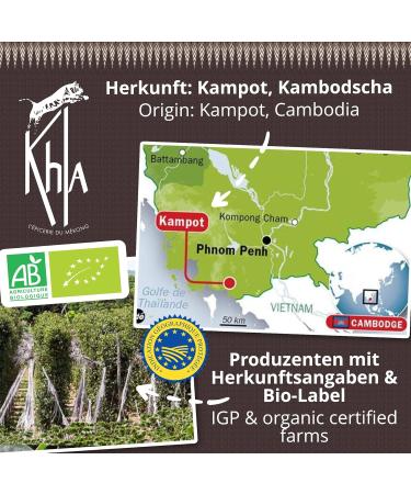 KHLA Campot Black Pepper Bio 100g - Premium Organic Peppercorns from Cambodia - Culinary Ingredient for Gourmet Kitchens - Buy Online on GoSupps.com