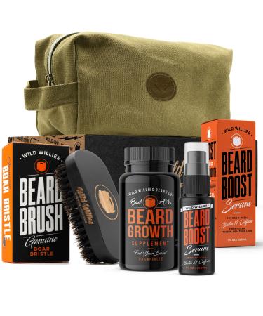 Beard Growth Kit - Beard Growth Serum Plus Beard Growth Supplement - Bonus Beard Brush, Beard Comb & Traveling Bag - Ideal Beard Kit, Beard Grooming Kit – Wild Willies Fuel Kit