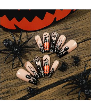 Nail art patches beautiful and fashionable nail patches finger decorations beauty decoration supplies wearable fake nails Halloween manicure black French flame hearts spider web pumpkin bat wear Jp2506 - Buy Online on GoSupps.com