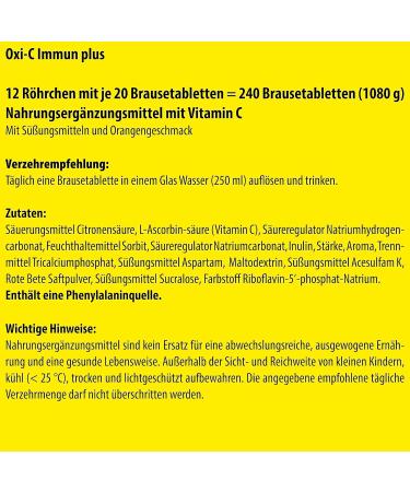 Buy T&D Pharma Oxi-C Immun Plus 1000 mg Vitamin C Effervescent Tablets - Orange Flavor (12x20 pcs) - Made in Germany - Fast International Shipping - Buy Online on GoSupps.com