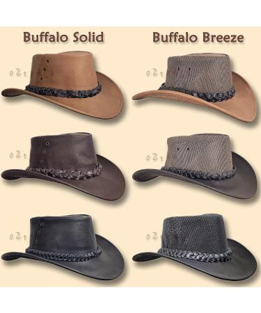 Oztrala Buffalo Leather Outback Hat | Cowboy Style for Men, Women, and Kids | Jacaru Black/Brown/Tan | Size 7 3/8 - Buy Online on GoSupps.com