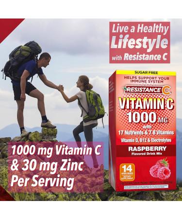 Resistance C Vitamin Stick Packs - Immune Support with 16 Nutrients, 7 B Vitamins, Antioxidants, Electrolytes - Raspberry Flavor - 14 Stick Packs - Buy Online on GoSupps.com