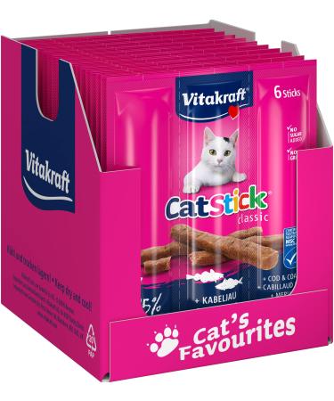 Vita power cat stick classic cat treats fleshy cat sticks with cod and pollar in storage size without added sugar (10x 6 pieces) cod + poll one 36 g (10 pack) - Buy Online on GoSupps.com