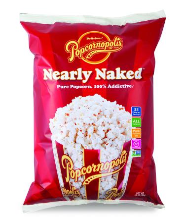 Popcornopolis Nearly Naked Gourmet Popcorn, Popped Popcorn Snack Bags 4.5 Oz, Pack of 8