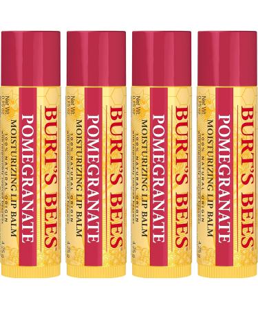 Burt's Bees Lip Balm Moisturizing Lip Care for All Day Hydration 100% Natural Pomegranate with Beeswax & Fruit Extracts (4 Pack) 0.15 Ounce (Pack of 4) - Buy Online on GoSupps.com