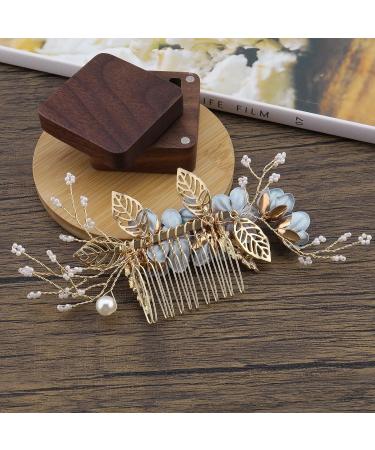 Bridal Rhinestone Pearl Flower Hair Comb - Blue Wedding Hair Clip - Buy Online on GoSupps.com