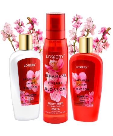 Bath and Body Gift Set for Women & Men Japanese Cherry Blossom Home Spa Set - Natural Extracts Vitamin E & Shea Butter Shower Gel Lotion & Body Mist Personal Self Care Kit Body Care Travel Set