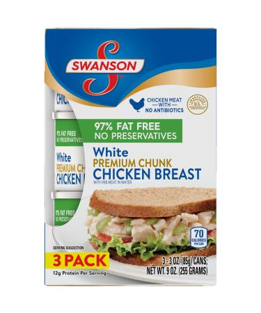 Swanson White Premium Chunk Chicken Breast with Rib Meat in Water, 3 oz., (Pack of 3)