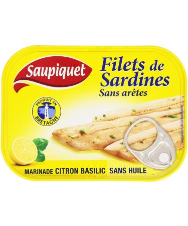 Saupiquet Sardine Fillets Without Bones Marinade Lemon Basil Oil Free 100g - Pack of 5