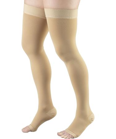 Truform 20-30 mmHg Thigh High Compression Stockings for Men & Women - Open Toe Beige Small (Pack of 2) International Shipping Available - Buy Online on GoSupps.com