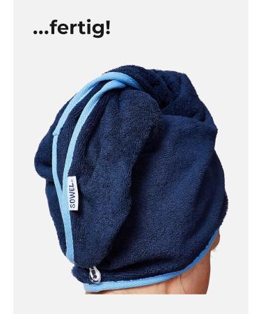 Sowel Organic Cotton Hair Turban Towel - Unisex Navy Blue - 100% Eco-Friendly Button Closure - Buy Online on GoSupps.com