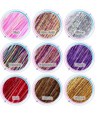 FEQO Hair Tinsel Kit with 3600 Strands Hair Tinsel 48 Inches 18 Colours Heat Resistant Sparkle Shiny Tinsel Hair Extensions Micro Beads Pulling Loop Needle and Plier for Women Girls Multi 18 colors - Buy Online on GoSupps.com