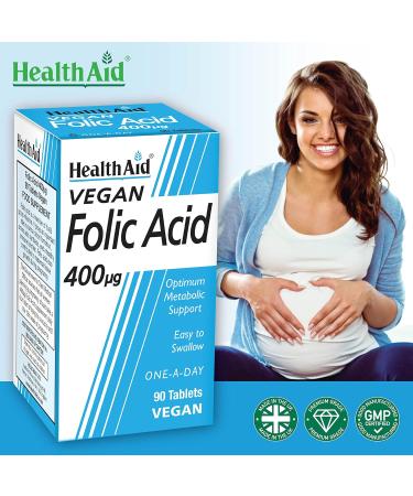 HealthAid Folic Acid 400mcg - 90 Tablets | Essential Supplement for Healthy Pregnancy and Cell Division - Buy Online on GoSupps.com