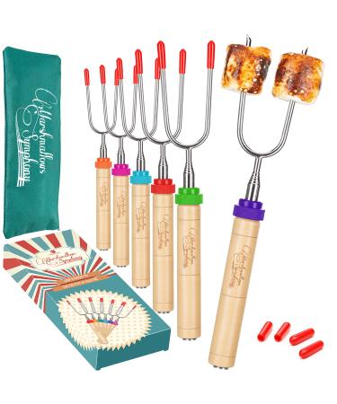 CARPATHEN Campfire Sticks for Marshmallows and Hot Dogs - Rotating Marshmallow Roasting Sticks Set of 6 Extra Long Retractable Forks for Fire Pit & Fireplace - Camping Accessories