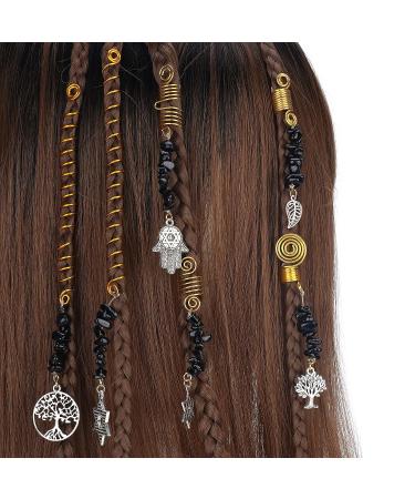 FRESHME Hair Clips for Braids Set - 6pcs Black Crystal Hair Jewelry Beads for Women and Girls - Medieval Viking Costume Decorations - Buy Online on GoSupps.com