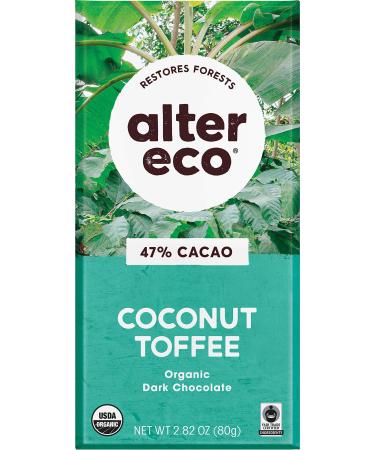 Alter Eco Organic Chocolate Bar Dark Salted Coconut Toffee 47% Cocoa 2.82 oz (80 g)