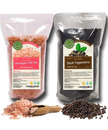 Whole Black Peppercorns 12oz  Himalayan Pink Salt (Coarse Grain) 2 lbs  Premium Grade Freshly Packed  Pepper Corns For Grinders Refill  Herbs  Spices  by Eat Well Premium Foods