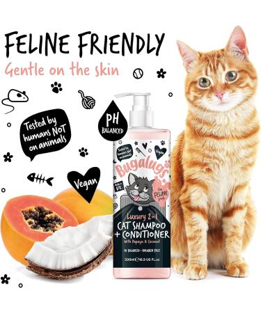 Bugalugs 2 in 1 Cat Shampoo & Conditioner. Cleansing nourishing and conditioning for all cat hair. Papaya & Coconut calming scent. For all cats and kittens. cat & kitten grooming (500ml Shampoo) - Buy Online on GoSupps.com