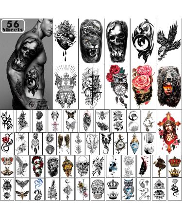 Yazhiji 56 Sheets Temporary Tattoos Stickers 11 Sheets Half Arm Shoulder Tattoos for Men or Women with 45 Sheets Tiny Fake Tattoo