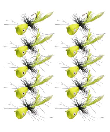 Popper Fly Fishing Lures Kit Panfish Dry Flies Bass Topwater Bug Colorful Fishing Bait Lures with Hooks for Freshwater Panfish Bass Bluegill Redfish Trout Green-10pcs
