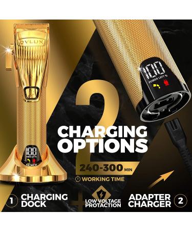 OVLUX Professional Hair Clippers for Men - Cordless Beard Grooming Kit with Clipper Guards | Full-Metal Body, Charging Base | Ideal for Barbers | Gifts for Men - Gold - Buy Online on GoSupps.com