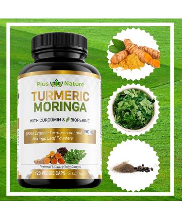 USDA Organic Turmeric & Moringa Capsules with 95% Curcuminoids - 120ct | Bioperine for Enhanced Absorption | 1100mg per Serving | Vegan - Buy Online on GoSupps.com