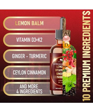 NUQIIT 10in1 Lemon Balm Tincture Blend Includes Vitamin D3 Vitamin K2 Lemon Balm Ginger Turmeric Ceylon Cinnamon and More - 1 FL Oz - 60 Day Supply - Buy Online on GoSupps.com