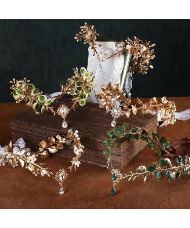MOSTORY Gold Elf Leaves Circlet for Women Green Crystal V-shape Crown for Womens Woodland Fairy Floral Headpiece for Wedding Birthday Party Queen Cosplay Hair Accessory Halloween Renaissance - Buy Online on GoSupps.com