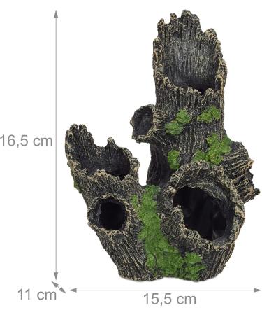 Relaxdays Aquarium Decoration - Tree Trunk Cave Hiding Place | Natural Look 16.5x15.5x11 cm | Black-Green Aquarium Accessory - Buy Online on GoSupps.com